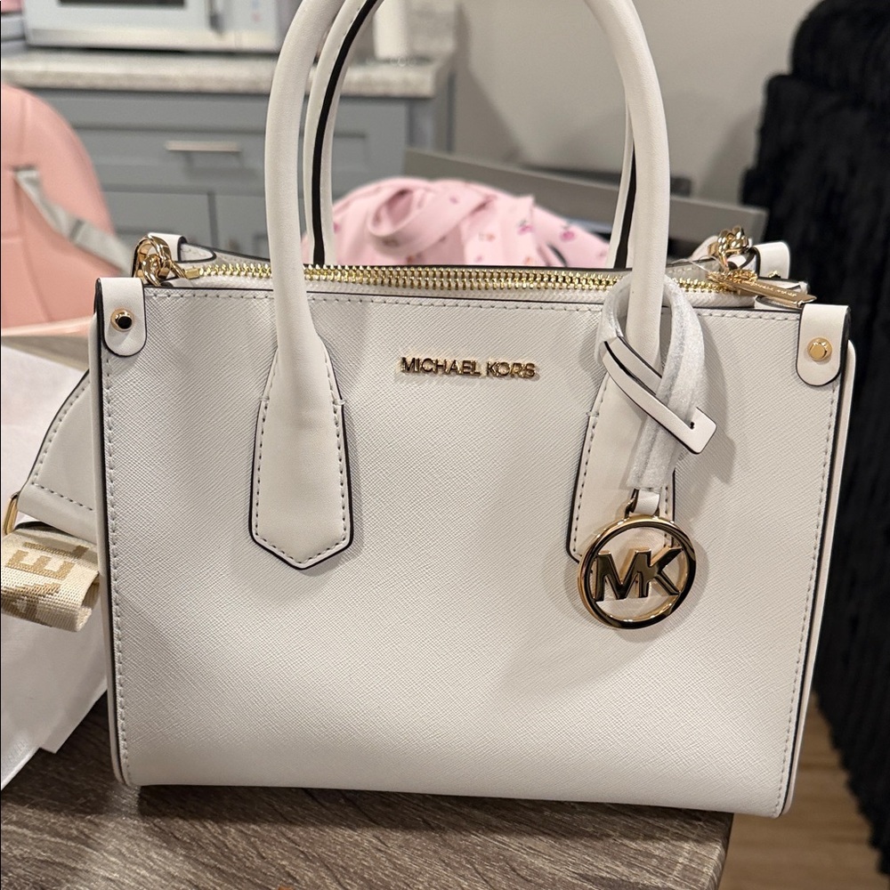 Michael Kors White Satchel with Gold Accents